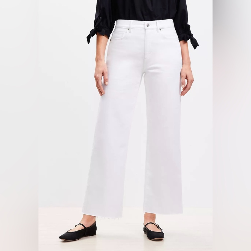 LOFT Curvy White Wide-Leg High-Rise Jeans